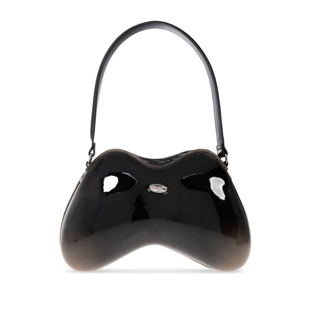 DIESEL Patent Sculptural Shoulder Bag Women BLACK Handbags